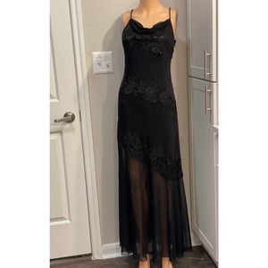 90s Sue Wong Black Beaded asymmetrical lined Maxi Dress Sz 8